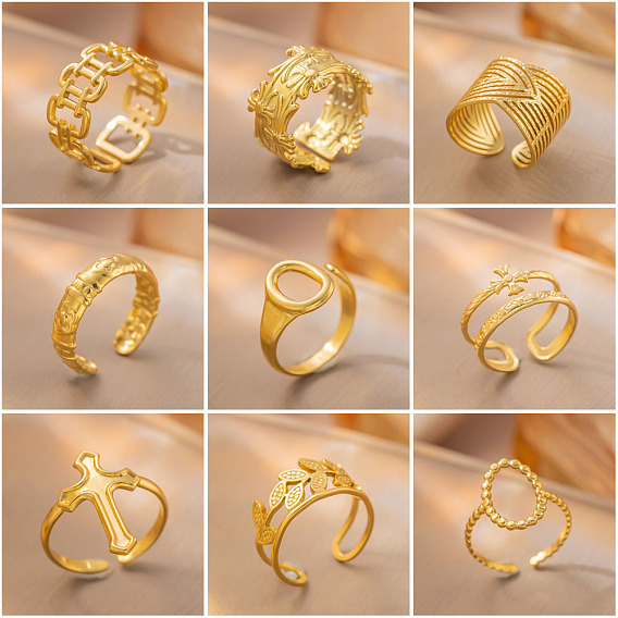 304 открытые кольца манжеты из нержавеющей стали, настоящее 18k позолоченное/цвет нержавеющей стали