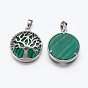 Gemstone Pendants, with Brass Finding, Flat Round with Tree of Life, Platinum