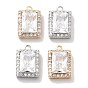 Латунные микропаве прозрачные подвески с фианитом, без кадмия, без никеля и без свинца, со стеклом, прямоугольник амулеты