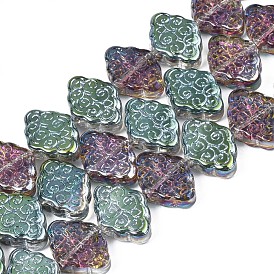 Electroplate Glass Beads Strand, Half Plated, with Chinese Auspicious Cloud Pattern