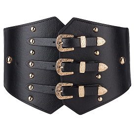 1Пояса из искусственной кожи с эластичным ремнем и металлическими заклепками для мужчин и женщин, золотые