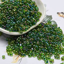 Glass Seed Beads, Transparent Inside Colours Rainbow, Peanut Shape