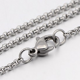 304 Stainless Steel Rolo Chain Necklaces, with Spool, with Lobster Claw Clasps, 17.9 inch(455mm), 2mm