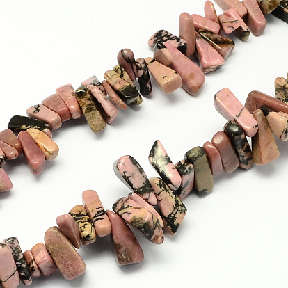 Natursteinperle rhodonite Stränge, Nuggets, 12~20x6~10x3~10 mm, Bohrung: 1 mm, ca. 104 Stk. / Strang, 15.7 Zoll