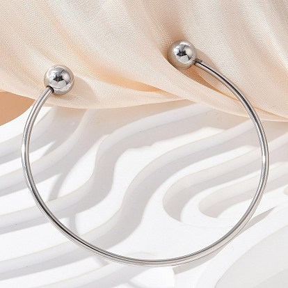 304 изготовление браслетов-зажимов европейского образца из нержавеющей стали, манжеты браслеты, конец с припаянными круглыми бусинами