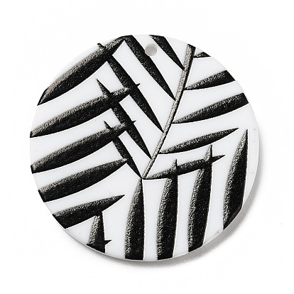 Opaque Acrylic Pendants, for DIY Earring Accessories, Flat Round with Leaf