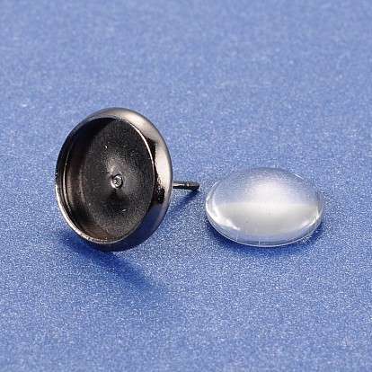 DIY Brass Ear Stud Cabochon Bezel Settings and Clear Glass Cabochons, Lead Free & Cadmium Free