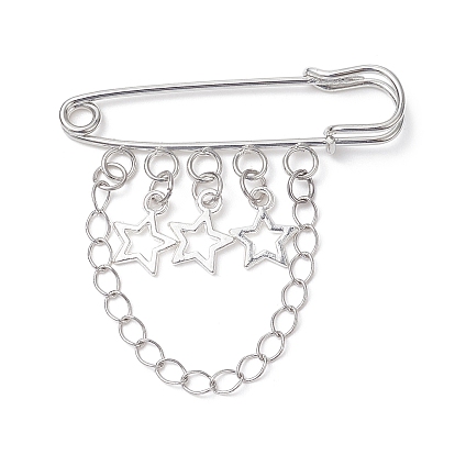 Alloy Star & Chain Tassel Charms Safety Pin Brooch, Lapel Pin for Sweater Clasp Pants Waist Extender