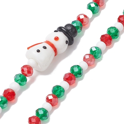 Christmas Glass Beaded Mobile Straps, with Lampwork Beads, Nylon Thread Mobile Accessories Decoration, Snowman