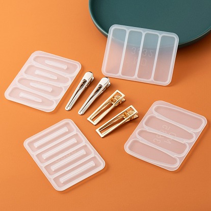 3Pcs 3 Style Rectangle & Triangle & Teardrop Silicone Hair Clip Molds, with 20Pcs Iron Alligator Hair Clip Findings, for DIY Hair Accessories Making