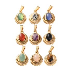 Драгоценный камень подвески, 304 подвески-солнце из нержавеющей стали, ионное покрытие (ip), золотые