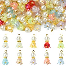 100шт 10 цвета акриловые подвески, с отделкой из золотой латуни и искусственным жемчугом из АБС-пластика, колокольчик