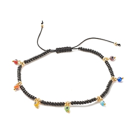 Glass Seed & Brass Braided Bead Anklet with Lampwork Evil Eye Charms, Adjustable Anklet for Women