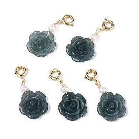 Подвески из натурального бирманского нефрита и натурального жемчуга., с латунной застежкой, цветок