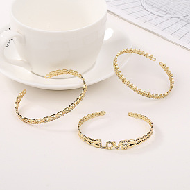 Minimalist Geometric 18K Gold Bracelet with LOVE Fashion Bangle Jewelry