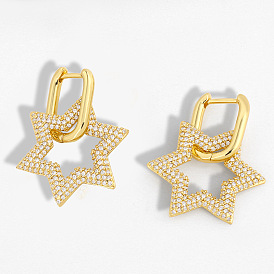 Sparkling Five-Pointed Star Earrings for Women, Fashionable Hip-Hop Ear Jewelry
