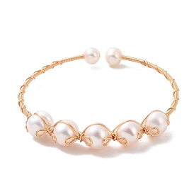 Bracelets de manchette en perles naturelles, bijoux enveloppés de fil de cuivre, plaqué longue durée
