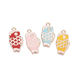 Light Gold Plated Alloy Enamel Pendants, Cadmium Free & Lead Free, Fish Charms