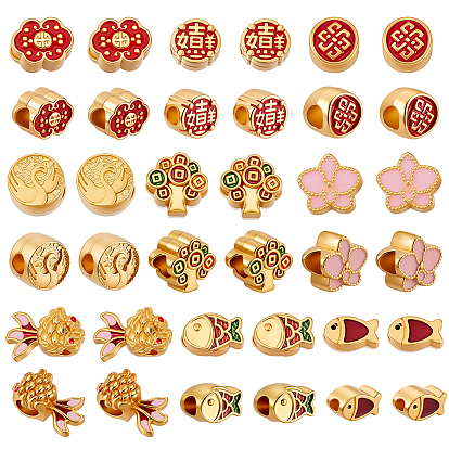 36шт 9 стили сплав эмаль европейские бусины, бусины с большим отверстием, разнообразные