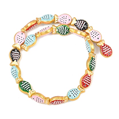 Baking Paint Opaque Glass Enamel Beads, Hand Drawn Beads, Fish