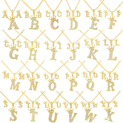 Наборы подвесок и сережек-гвоздиков из латуни с микропаве из прозрачных кубических цирконий., золотые, письмо с короной