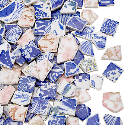 500g 4 styles cabochons en porcelaine faits à la main, carré avec motif de fleurs