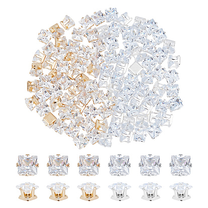 100шт 2 цвета кубический цирконий кабошоны, с железной фурнитурой, квадратный