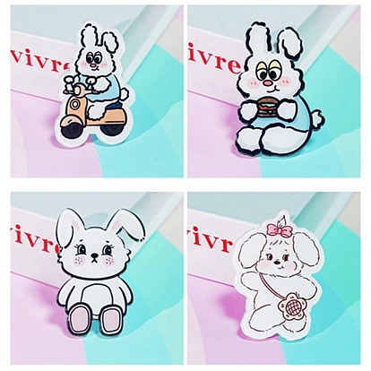 White Cute Rabbit Acrylic Lapel Pin, Easter Theme Badge for Corsage Scarf Clothes