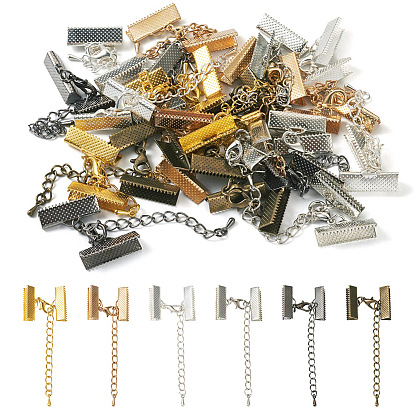 30 наборы 6 цвета удлинитель железной цепи, концевые цепочки с ленточными концами и застежками-лобстерами