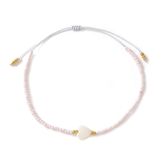 Bracelets tressés ajustables en forme de cœur, ornés de coquillages naturels et de perles de verre, pour femmes