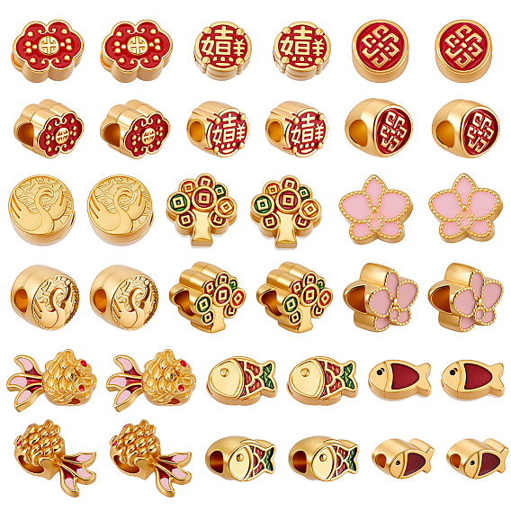 36шт 9 стили сплав эмаль европейские бусины, бусины с большим отверстием, разнообразные