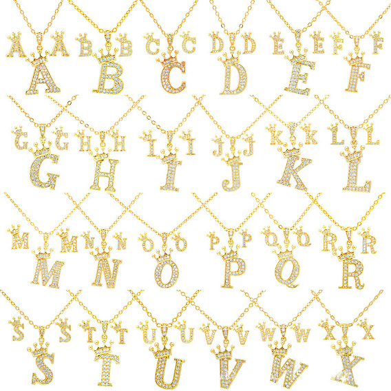 Наборы подвесок и сережек-гвоздиков из латуни с микропаве из прозрачных кубических цирконий., золотые, письмо с короной