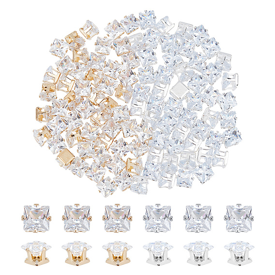 100шт 2 цвета кубический цирконий кабошоны, с железной фурнитурой, квадратный