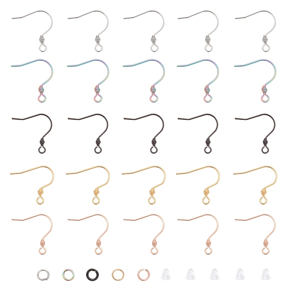 PVD Vacuum Plating 304 Stainless Steel Earring Hooks and Jump Rings, with Plastic Ear Nuts