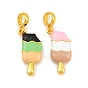 Brass Enamel European Dangle Charms, Large Hole Beads, Ice Lolly, Real 18K Gold Plated