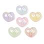 Printed Transparent Resin & Glitter Powder Cabochons, Heart with Word Smile & Flower
