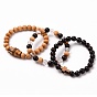 Stretch Bracelets Sets, with Natural Bodhi Beads, Natural Wooden Beads & Gemstone Beads