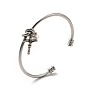 Acrylic Pearl & Cross Charms Open Cuff Bangle, 304 Stainless Steel Love Knot Torque Bangle for Women