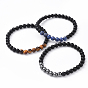 Unisex Natural Black Agate(Dyed) Beads Stretch Bracelets, with Gemstone Beads, Round