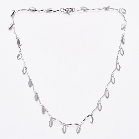 304 Stainless Steel Leaf Charm Necklaces, Bar Link Chain Necklaces, with Lobster Claw Clasps