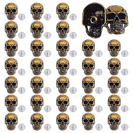 30 Sets Skull Alloy Rivets, with Screw, for Purse Handbag Shoes Punk Rock Leather Craft Clothes Belt