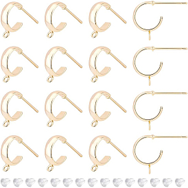 16 шт. латунные серьги-гвоздики, фурнитура для сережек полукольцо с вертикальными петлями, без никеля , с 40 пластиковыми ушными гайками