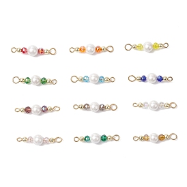 12Pcs 12 Colors Glass & Shell Pearl Round Connector Charms, Golden