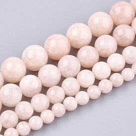 Perles naturelles de quartz brins, ronde, teint, rose