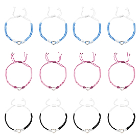 12 шт. 3 цвета регулируемые нейлоновые плетеные браслеты для женщин, с подвеской в виде сердца из платинового сплава