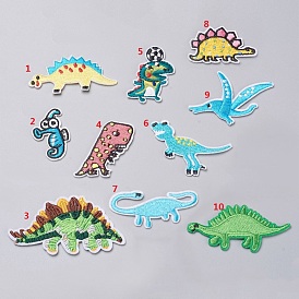 Computerized Embroidery Cloth Iron on/Sew on Patches, Costume Accessories, Appliques, for Backpacks, Clothes, Dinosaur & Sea Horse