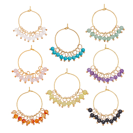 Латунные серьги обруча, с натуральным и синтетическим драгоценным камнем