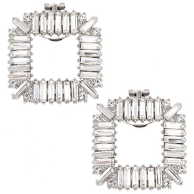 2Pcs Alloy Shoe Shoe Clips, for Shoes Decoration, with Crystal Rhinestone, Square