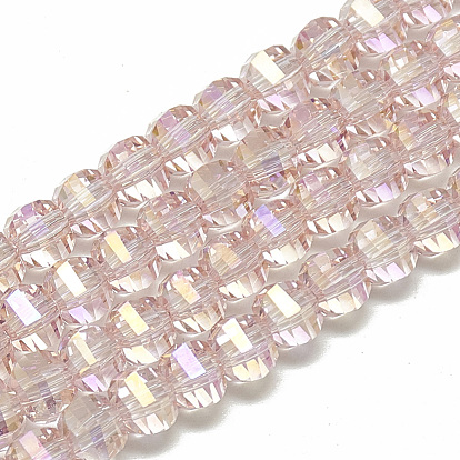 Electroplate Glass Beads Strands, Rainbow Plated, Faceted, Round
