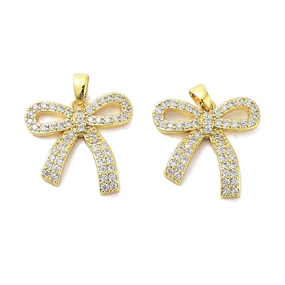 Placage de crémaillère en laiton micro pavé pendentifs en zircone cubique claire, plaqué longue durée, sans cadmium et sans plomb, bowknot